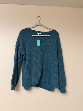 Maurices Teal V-Neck Waffle Knit Sweater
